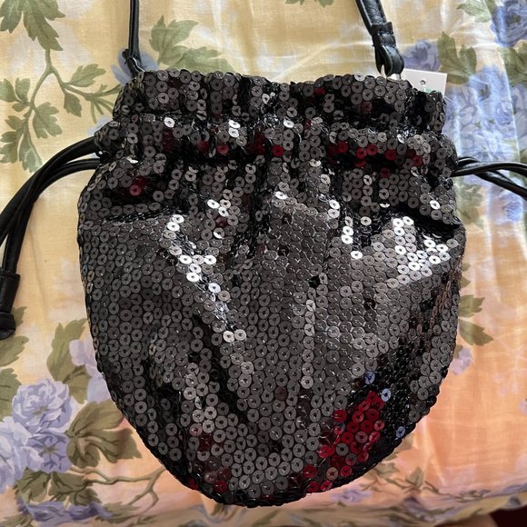 New - Bongo Sequin Black Drawstring Crossbody - Picture 3 of 4